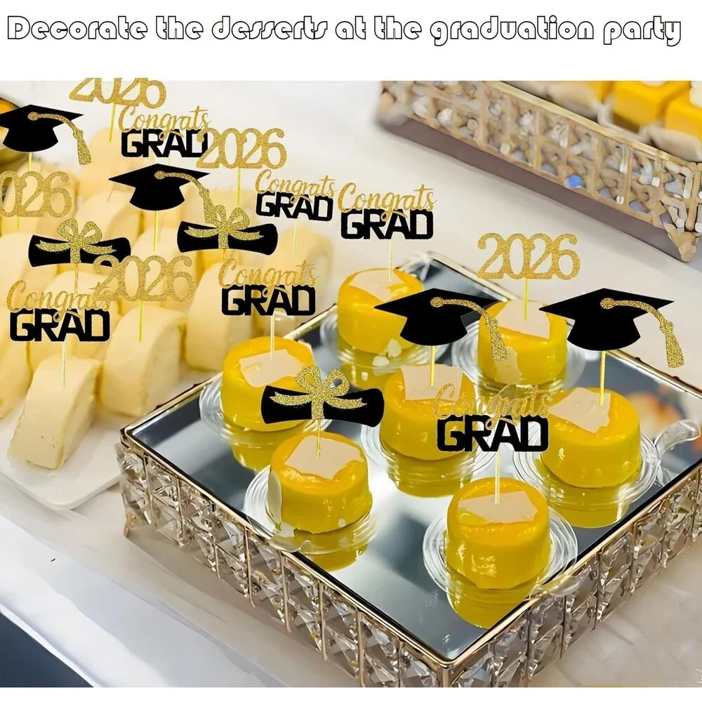 2026 Graduation Cupcake Toppers, 48 PCS Food/Appetizer Picks For